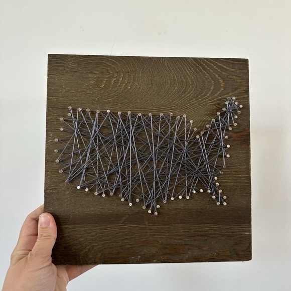 United States String Nail Wall Art Wooden 10x10 - Picture 1 of 7